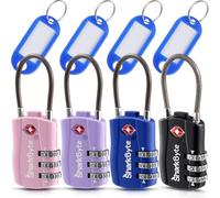 SharkByte TSA Approved Luggage Locks - 3-Dial Security Travel Combination Padlocks with Tags, Flexible Cable Wire Travel Locks for Suitcases, Gym Bags & Small Suitcases (4 Pack)
