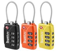 SharkByte TSA Approved Luggage Locks - 4-Digit Combo, (3 Pack) Flexible Cable Wire for Suitcases & Bags (10,000 Combinations)