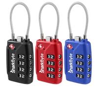 SharkByte TSA Approved Luggage Locks - 4-Digit Combo, (3 Pack) Flexible Wire Cable for Suitcases & Bags (10,000 Combinations)