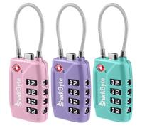 SharkByte TSA Approved Luggage Locks - 4-Digit Combo, (3 Pack) Flexible Wire Cable for Suitcases & Bags (10,000 Combinations)