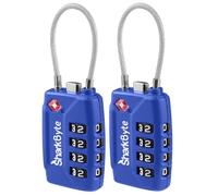SharkByte TSA Approved Luggage Locks | Wire, 4-Digit Combo (10K Combinations) | Secure Suitcase & Gym Bags (2 Pack) Blue