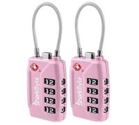 SharkByte TSA Approved Luggage Locks | Wire, 4-Digit Combo (10K Combinations) | Secure Suitcase & Gym Bags (2 Pack) Pink