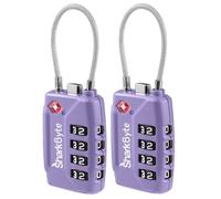 SharkByte TSA Approved Suitcase Locks - 4-Dial Security Travel Combination Padlock, Flexible Cable Wire Travel Lock for Suitcases, Luggage Locks, Travel Bag Gym Locker Small PadLock with code (2 Pack)