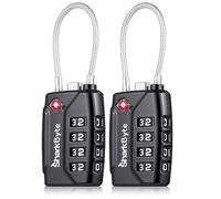 SharkByte TSA Approved Suitcase Locks - 4-Dial Security Travel Combination Padlock, Flexible Cable Wire Travel Lock for Suitcases, Luggage Locks, Travel Bag Gym Locker Small PadLock with code (2 Pack)