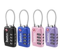 SharkByte TSA Approved Suitcase Locks - 4-Dial Security Travel Combination Padlock, Flexible Cable Wire Travel Lock for Suitcases, Luggage locks, Case Travel Bag Gym Locker Code Small PadLock (4 Pack)