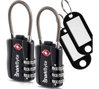 SharkByte Slim TSA Approved Luggage Locks, 3-Dial Security Travel Combination Padlock with Tags, Flexible Cable Wire Travel Lock, Suitcase Locks, Bag, Gym Locker, Small Padlock with Code (Pack of 2)