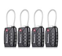 SharkByte TSA Approved Suitcase Locks - 4-Dial Security Travel Combination Padlock, Flexible Cable Wire Travel Lock for Suitcases, Luggage locks, Case Travel Bag Gym Locker Code Small PadLock (Pack 4)