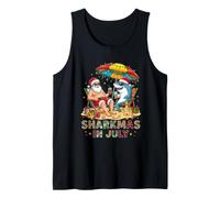 Sharkmas in July Santa and Shark Beach Christmas Tank Top