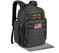 SHARKMOUTH Dad Diaper Bag Military - Large Baby Diaper Backpack with Changing Pad for Travel Camping Trips Park - Newborn Baby Shower Gifts Black, Black