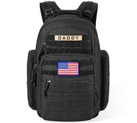 SHARKMOUTH Diaper Bag Backpack for Dad and Mom, Military Molle diaper Pack with Insulated Bottle Holders and Wipe Pocket, Black, Large (Pack of 1), Classic