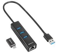 Sharkoon 3-Port USB 3.2 GEN 1 Aluminium Hub, RJ45 Ethernet Adapter