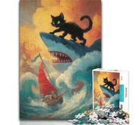 Sharks And Cats 1000 Piece Jigsaw Puzzles,Challenging To Complete But Fun And Humorous with Matching Poster And Trivia Sheet 38x52cm