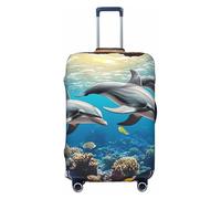 Sharks and Dolphins Coral Algae Red Brick Wall Elastic Travel Luggage Cover Suitcase Protector, Print Suitcase Baggage Cover Anti-Scratch
