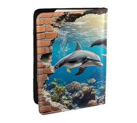 Sharks and Dolphins Coral Algae Red Brick Wall Printed Passport Holder,Travel Pu Leather Passport Cover Case Organiser for Men Women,6.5 Inch