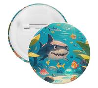 Sharks And Small Fish Badge Metal Round Pins, Lightweight Brooch for Backpack, Fashion Button Pins Badge for Shirts, Jackets, Shawl Coat, Unisex, 12PCS, Tinplate, metal round pins