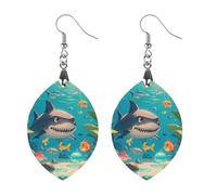 Sharks And Small Fish Wooden Earrings for Women, Vintage Elegant Wood Jewelry, Lightweight Earrings for Wedding, Party, Everyday Jewelry Gift, Love, Wood, wood