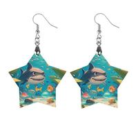 Sharks And Small Fish Wooden Earrings for Women, Vintage Elegant Wood Jewelry, Lightweight Earrings for Wedding, Party, Everyday Jewelry Gift, Star, Wood, wood