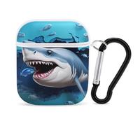 Sharks Are Coming through The Wall PC Headphone Case for AirPods 1 And 2 Earphone Cover Earbuds Accessories with Keychain