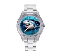 Sharks are Coming Through The Wall Quartz Wrist Watch Stainless Steel Watches for Men Women Easy to Read