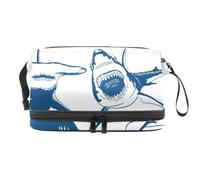 Sharks Attacker Danger Double Layer Cosmetic Bag for Women and Girls, Travel Toiletry Bag Makeup Handy Pouch Organiser Bag with Brush Compartment