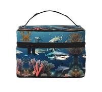 Sharks Beneath The Ocean Cosmetic Bag - Sea Life Inspired Large Makeup Storage