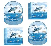 Sharks Birthday Party Supplies for 40 Guests - 80 Pcs Disposable Shark Theme Plates & Napkins Set, 7 Inch Plates and 40pcs Napkins Ocean Party Tableware for Kids’ Under the Sea Celebration
