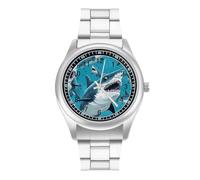 Sharks Bite in Ocean Quartz Watch Stainless Steel Wrist Watches for Men Women Easy to Read