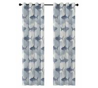 Sharks Blackout Curtains for Bedroom Living Room, Watercolor Gradient Grey Blue Shark Beige Blue Texture 96 In Long Thermal Insulated Room Darkening Drapes Grommet Window Treatments, 52 x 96 In
