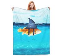Sharks Blankets for Shark Lovers, Shark Lover Gifts for Kids Adults, Gifts for Fish Lovers, Goldfish Act As Shark Themed Funny 50" x 60" Bedroom Birthday Decorations Christmas Decor Travel Navy Blue