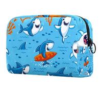 Sharks Fish Coral Cosmetic Bag for Women, Travel Toiletries Bags Large Makeup Handy Pouch Organiser Bag with Zipper