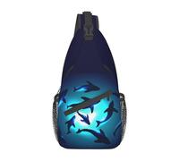 Sharks Gather Together In Transparent Underwater Women Men Daypack Multiple Pockets Sling Bag Breathable Chest Bag For Workout Outdoor Business Working