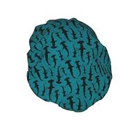 Sharks Hammer Marine Theme Shower Cap,Nightcap Double Layer Waterproof Elastic Bath Cap Reusable Bathing Hair Cap