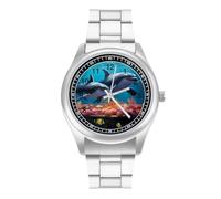Sharks in Ocean Quartz Watch Stainless Steel Wrist Watches for Men Women Easy to Read