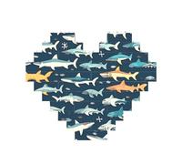 Sharks Nautical Print Building Brick Block Puzzle Heart Shaped,Christmas Valentines Birthday Anniversary Presents