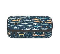 Sharks Nautical Print Pencil Case Holder Stylish Slim with Zipper Cosmetic Makeup Pouch Bag for Girls Teens Adults