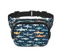 sharks nautical print Womens Fanny Pack Everyday Hip Pouch Waist Bag for Travel Outdoor Running Hunting for Adult, Black, One Size