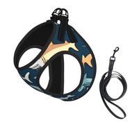 sharks nautical printing Dog Harness with Leash Set, Step-in Breathable Puppy Cat Dog Vest, No Pull Adjustable Puppy Harness