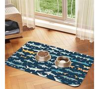 Sharks Nauticalprint Pet Absorbent Leather Tablecloth,Wipe Clean Quick Dry,Food Mat For Small Animals