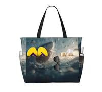 Sharks Open Their Big Mouths Print Large Waterproof Beach Tote Bag for Women with Zip and Pockets Foldable Handbag for Travel Pool Shopping Holiday Gym