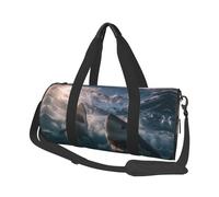 Sharks Open Their Big Mouths Print Round Duffel Bag, Canvas Overnight Travel Tote Bag, Waterproof and Tear-Resistant.Foldable Weekend Travel Bag