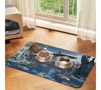 Sharks, Outside of The 'Magic School' Pet Feeding Mat Dog Cat Eating Food Absorbent Leather Tablecloth for and Water Bowl Waterproof No Stains Quick Dry Non-Slip 17.72 * 11.8IN