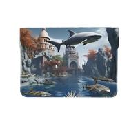 Sharks, outside of the 'magic school' Premium Leather Laptop Sleeve for MacBook Air 13 Inch | Full-Print PU Leather Protective Case | Stylish Laptop Bag for Women & Men