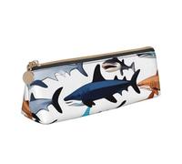Sharks pattern Print Cosmetics Case Large Capacity Triangle Design Zippered Pen Holder for Writing Tools