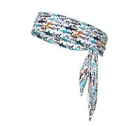 Sharks Pattern Print Headbands Soft Unisex Adjustable Headwraps, Hair Athletic Bands For Running, Tennis, Sports