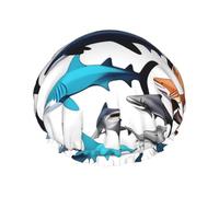 Sharks pattern Print Shower Cap, Shower Cap for Women Reusable, Waterproof Bath Cap,Quick Drying Bath Hair Cap