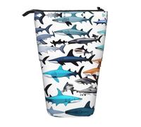 Sharks Pattern Print Telescopic Standing Pencil Bag/Stand Up Stationery Bag/Makeup Bag/Storage Case