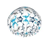 Sharks Printed Bathing Cap, Dual Layer Hair Protector, Elastic Hair Cover For Washing Face, 10.6in/27cm