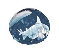 Sharks Printed Double-Layer Waterproof Shower Cap - Reusable Spa & Face Mask Bathing Hat for Travel, Home Care & Beauty Routine