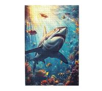 Sharks Puzzle,1000 Piece Adult Wooden Puzzles,Sharks Searching for Food at The Bottom of The Sea,Colorful Marine Life Art,Recreational Games to Release Stress,Gift for Family and Friends