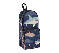 Sharks Swim in The Sky Pencil Case, Big Capacity Pen Bag with Compartment Students Schoolbag Shape Stationery Organizer Pencil Pouch Marker Case for School Office Work